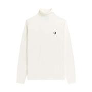 Fred Perry Marinblå Roll Neck Stickad Tröja White, Herr