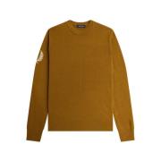 Fred Perry Stickade Crewneck Sweaters Brown, Herr