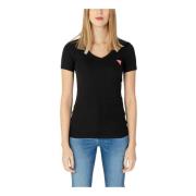 Guess Svart V-ringad T-shirt för kvinnor Black, Dam