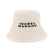 Isabel Marant Broderad Logobucket Hat i Bomullstwill Beige, Dam