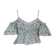 Isabel Marant Blommig Crop Top med V-Hals Green, Dam