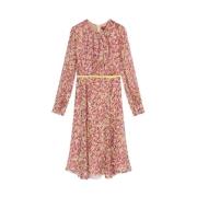 Max Mara Blommig Tryck Siden Chiffong Midi Klänning Pink, Dam