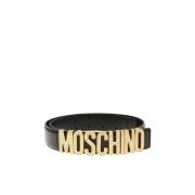 Moschino Svart läderbälte med metalliskt logodetalj Black, Dam