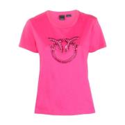 Pinko Kortärmad Fuchsia Love Birds T-Shirt - L Pink, Dam