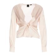 Pinko Vit Sidenskjorta med V-Hals Beige, Dam