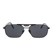 Prada Rektangulära solglasögon med svart båge och mörkgrå lins Black, ...