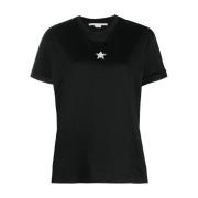 Stella McCartney Svart bomullst-shirt med kristalldekoration Black, Da...