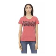 Trussardi Rosa V-Hals T-Shirt med Framsidetryck Pink, Dam