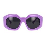 Versace Dam solglasögon i oregelbunden form i mörkgrått med lila ram P...