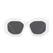 Versace Solglasögon med oregelbunden form, mörkgrå lins och vit ram Wh...