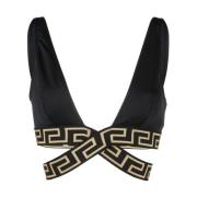 Versace Svart Greca-Detalj Crossover Bikini Topp Black, Dam