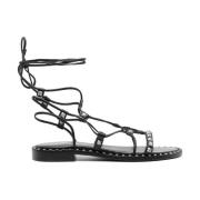 ASH Svarta platta sandaler i läder med pälsdetaljer Black, Dam