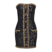 Balmain Bustier dress with sequin embroidery Black, Dam