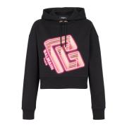 Balmain Cropped hoodie with neon printed labyrinth logo Black, Dam