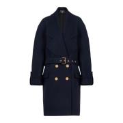 Balmain Wool and cashmere pea coat with double-breasted gold-tone butt...