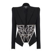 Balmain Broderad slim-fit grain de poudre jacka Black, Dam