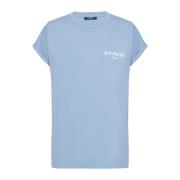 Balmain Flockad T-shirt Blue, Dam