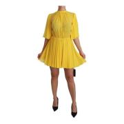 Dolce & Gabbana Gul Silkesplisserad A-linje Mini Klänning Yellow, Dam