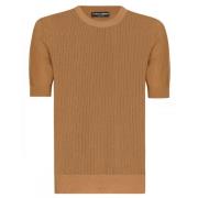 Dolce & Gabbana Kamelbrun Stickad T-Shirt - Uppgradera Din Garderob Br...