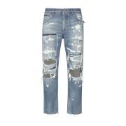 Dolce & Gabbana Ripped-Detalj Straight-Leg Jeans Blue, Herr