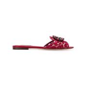 Dolce & Gabbana Röda Sandaler med Kristaller och Spets Red, Dam