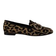 Dolce & Gabbana Leopardmönstrade Kristall Loafers Brown, Dam