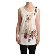 Dolce & Gabbana Vit Hund Blommönstrad Tank White, Dam