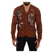 Dolce & Gabbana Leopard Butterfly Cardigan Sweater Brown, Herr