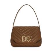 Dolce & Gabbana Logo-Spänne Vadderad Läder Väska Brown, Dam