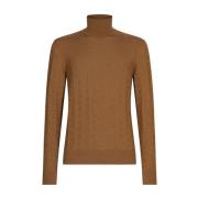 Dolce & Gabbana Logo-Broderad Stickad Topp i Kamelbrunt Brown, Herr