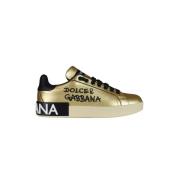 Dolce & Gabbana Foiled Calfskin Portofino Sneakers Yellow, Dam