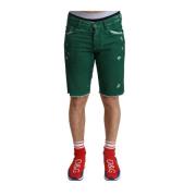 Dolce & Gabbana Grön Tattered Bomull Denim Bermuda Shorts Green, Herr