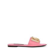 Dolce & Gabbana Rosa Logo-Plaque Läderslides Pink, Dam