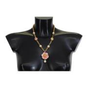 Dolce & Gabbana Guld Kristall Blomster Hänge Halsband Multicolor, Dam