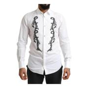 Dolce & Gabbana Vit Barock Detalj Slim Fit Skjorta White, Herr