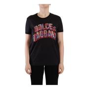 Dolce & Gabbana Svart Logo Print Bomull Crew Neck Tee Black, Dam