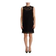 Dolce & Gabbana Svart Blommig Spets Sheath Mini Klänning Black, Dam