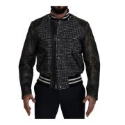 Dolce & Gabbana Svart Houndstooth Polyester Bomberjacka Black, Herr