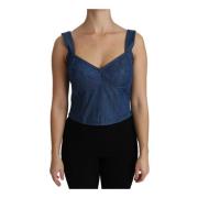 Dolce & Gabbana Stilfull Blå Ärmlös Bustier Blus Blue, Dam