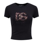 Dolce & Gabbana Svart Bomull T-Shirt med Animalier Monogram Black, Dam