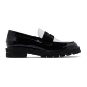 Stuart Weitzman Svart och vit läder Penny Loafers Black, Dam