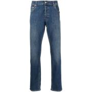 Alexander McQueen Slim-Fit Jeans, Indigo Blå, Broderad Logotyp Blue, H...
