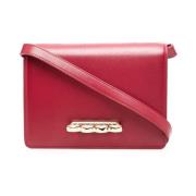 Alexander McQueen Bordeaux Läder Crossbody Väska med Four Ring Handtag...