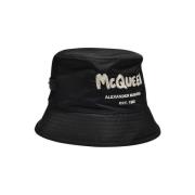 Alexander McQueen Svart Tyg Bucket Hat Black, Dam
