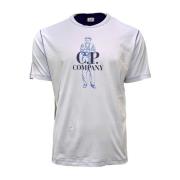 C.p. Company Blå T-Shirt med Mocka Logo Blue, Herr