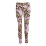 Versace Jeans Couture Rosa tryckta skinny jeans Pink, Dam