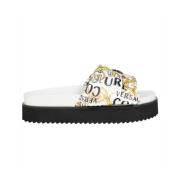 Versace Jeans Couture Vita Satin Logo Couture Sliders - Storlek 38 Whi...