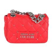 Versace Jeans Couture Liten quiltad axelväska med mini nitar Red, Dam