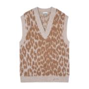 Ganni Leopardmönstrad Väst Beige, Dam