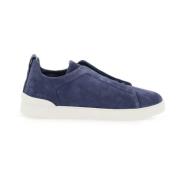 Ermenegildo Zegna Lyxiga Triple Stitch Slip-On Sneakers Blue, Herr